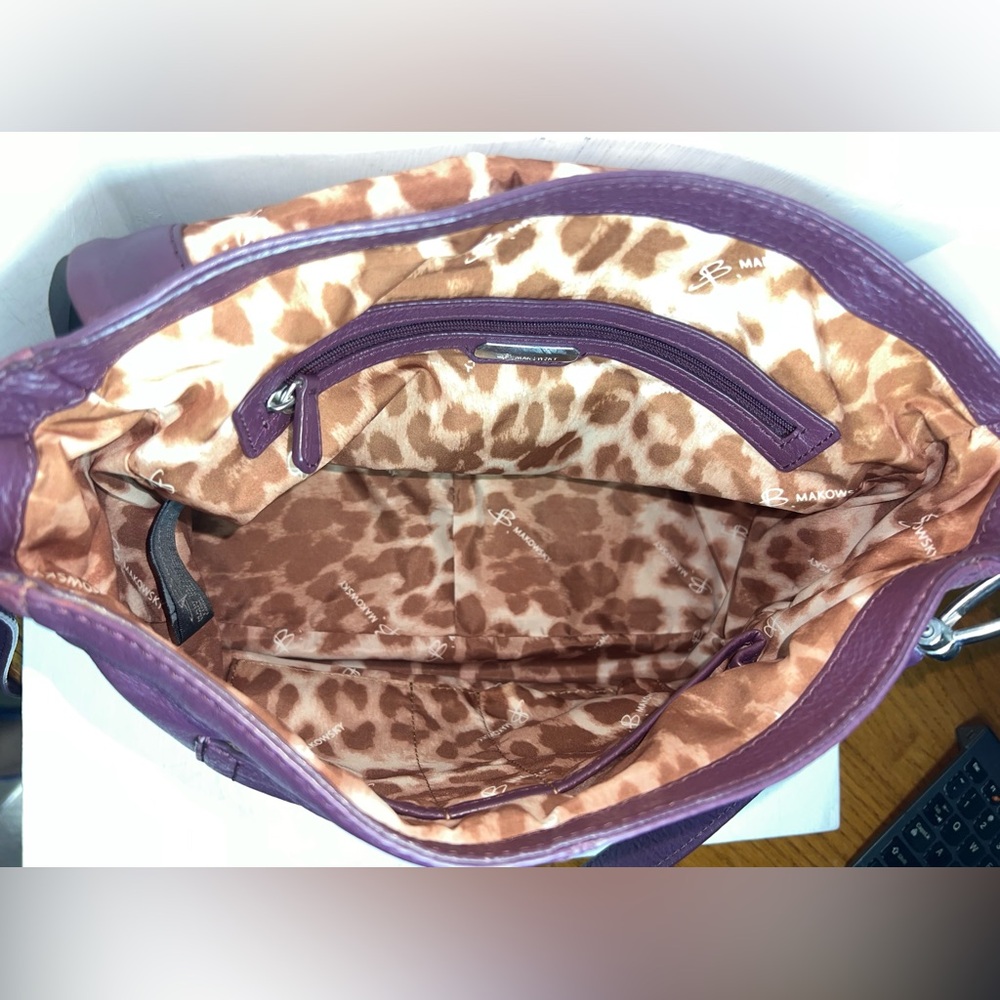 Vintage B Makowsky A236100 Purple/Burgundy Leather Large Crossbody - Picture 6 of 7